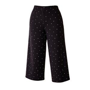 LOFT Wide Leg Crop Black Polka Dot with White Dots Pants